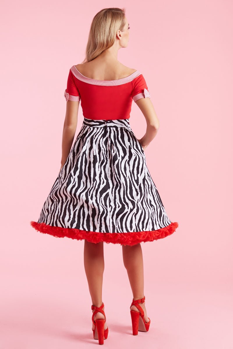 Layla Off Shoulder Red Striped Trim Top