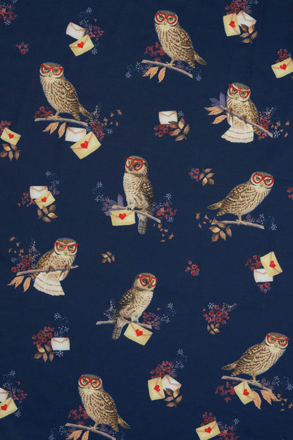 Claudia Short Sleeved Dress In Navy Owl Print