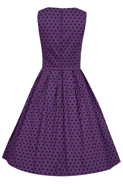Annie Retro Polka Dot Dress in Purple/Black
