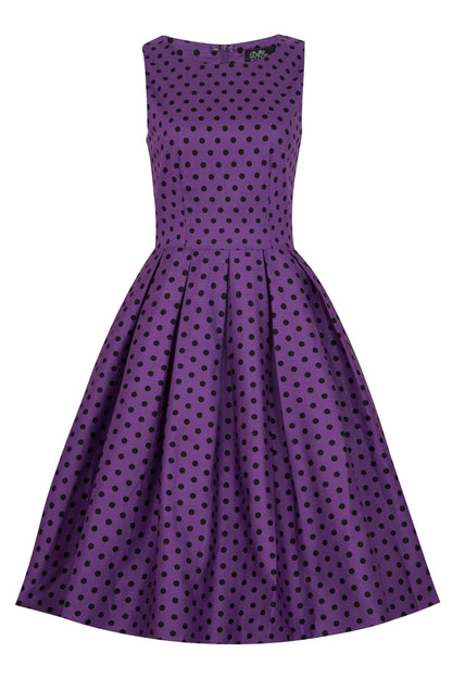 Annie Retro Polka Dot Dress in Purple/Black