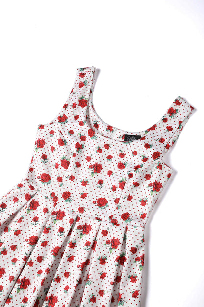 Amanda Retro White Rose Swing Dress