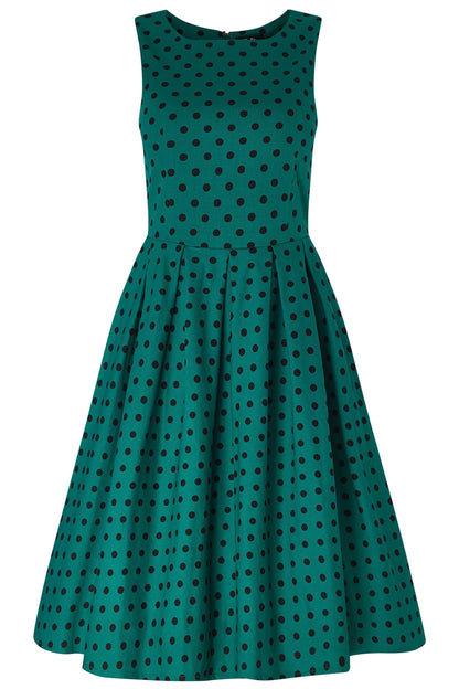 Annie Retro Polka Dot Dress in Green and Black