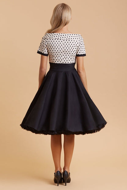 Darlene Retro Polka Swing Dress in Beige-Black
