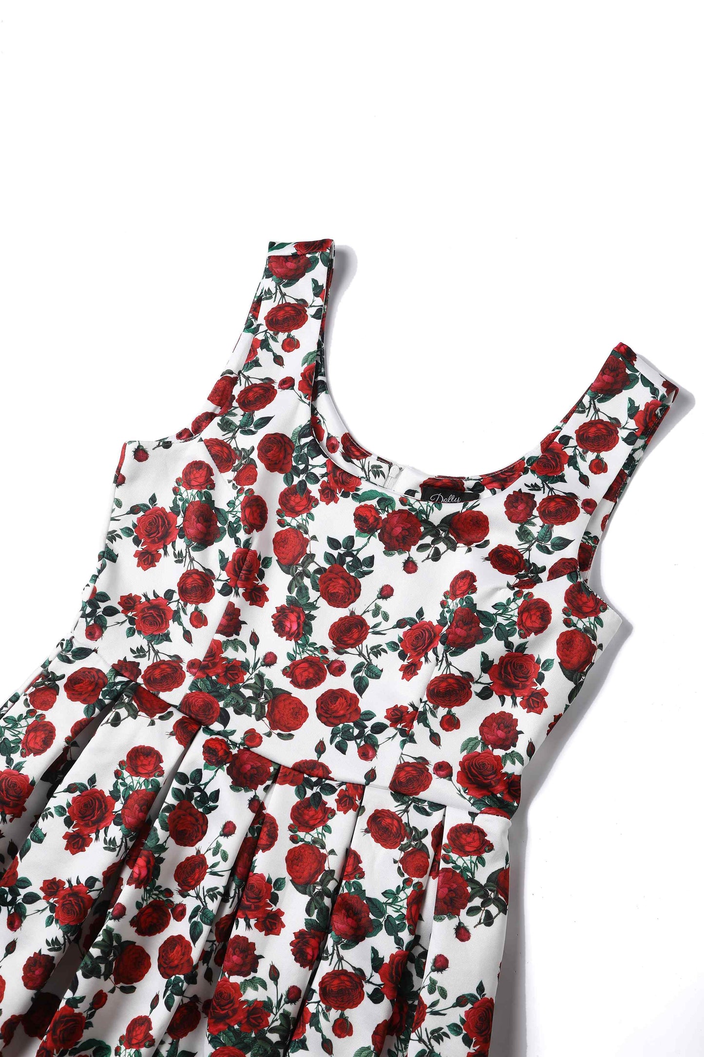 Amanda Retro Red Roses Swing Dress In White