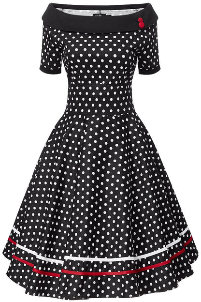Darlene Retro Swing Dress in Black-White Polka Dots