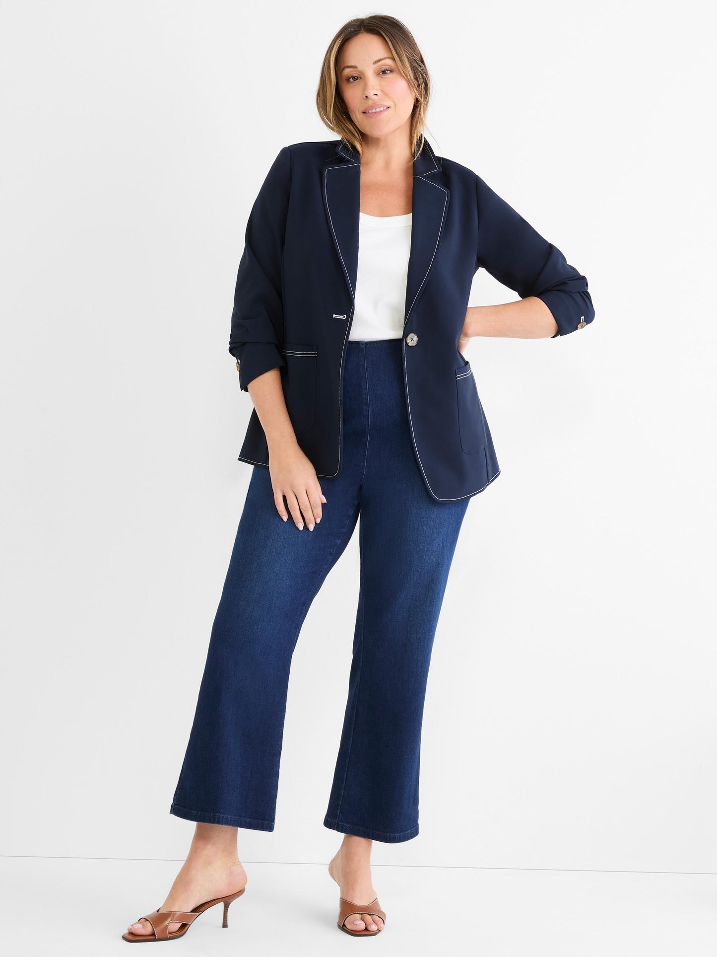 Sleek Stretch Accent Stitch Blazer