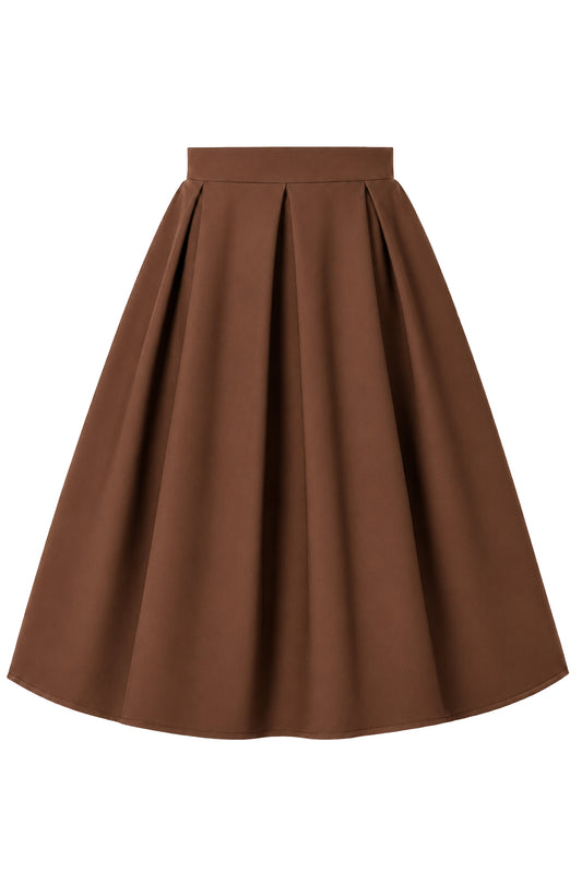 Aisley Brown Plain Pleated Skirt