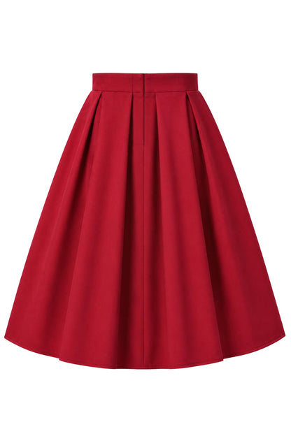 Aisley Red Plain Pleated Flared Skirt