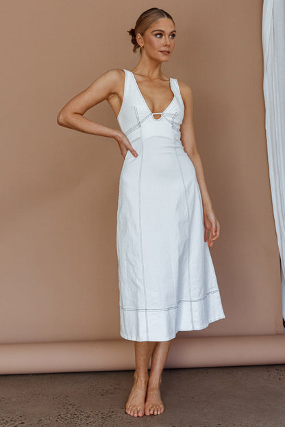 Elias Decorative Stitch Midi Dress White