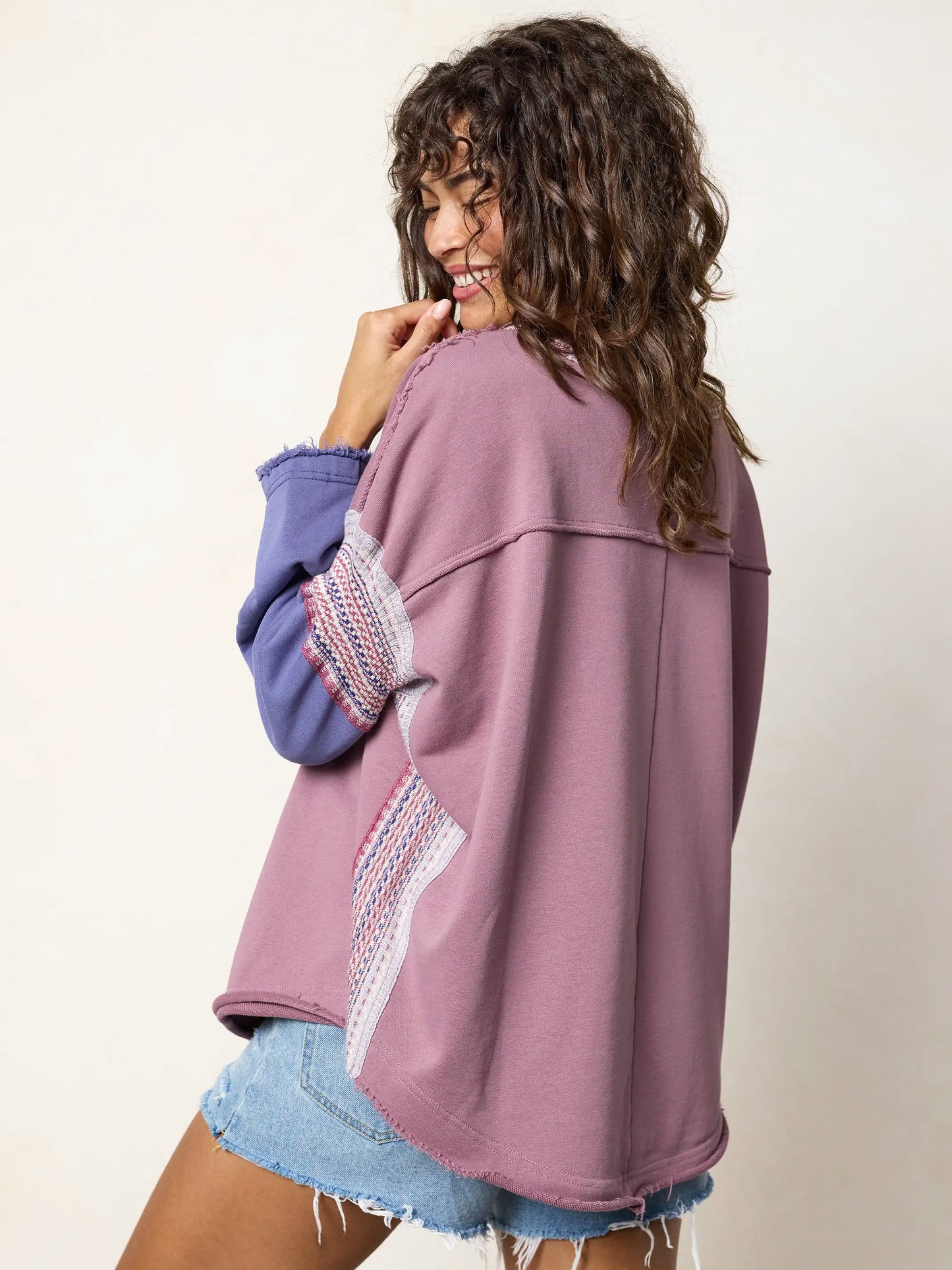 Knit Trim Sweatshirt - Lavender