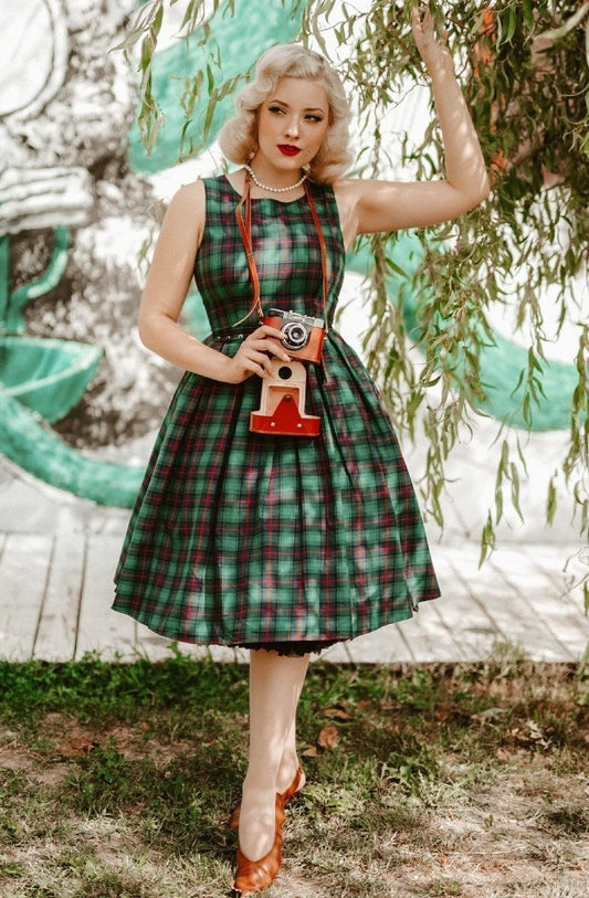 Annie Tartan Swing Dress in Green/Red
