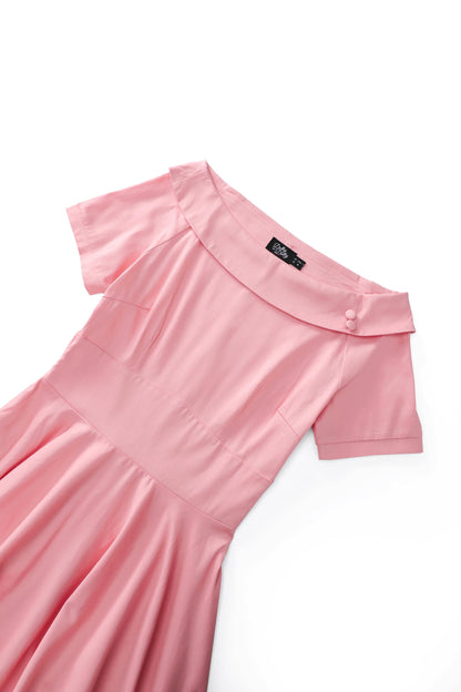 Darlene Light Pink Roll Collar Circle Dress