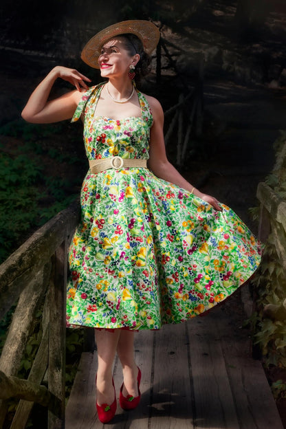 Daisy Mediterranean Fruit Halter Dress