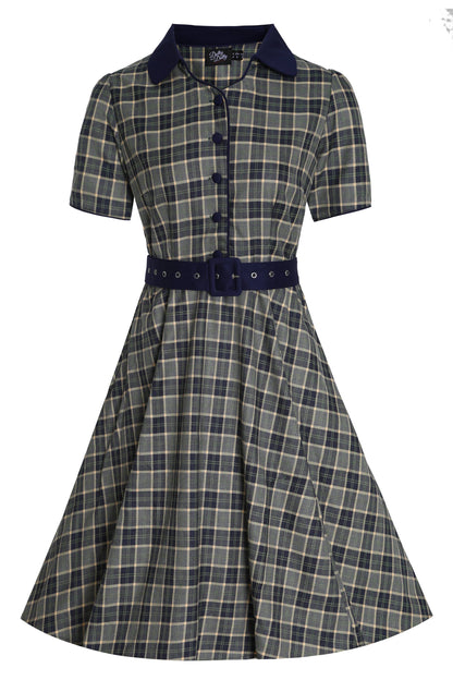 Penelope Navy & Grey Tartan Shirt Dress