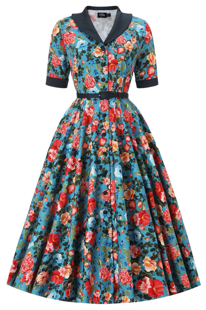 Mollie Blue Floral Full Circle Shirt Dress