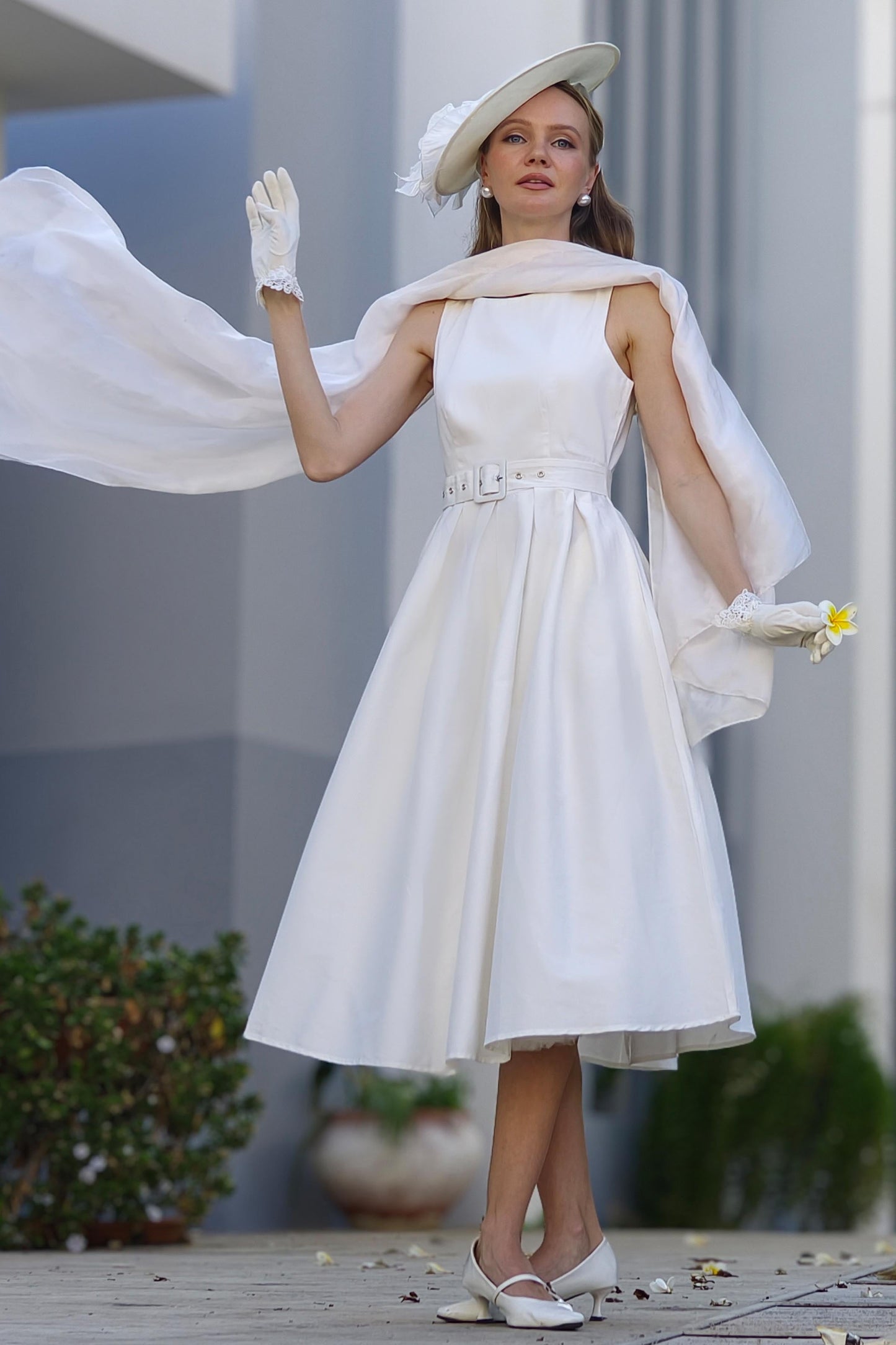 Helen White Cotton Midi Dress