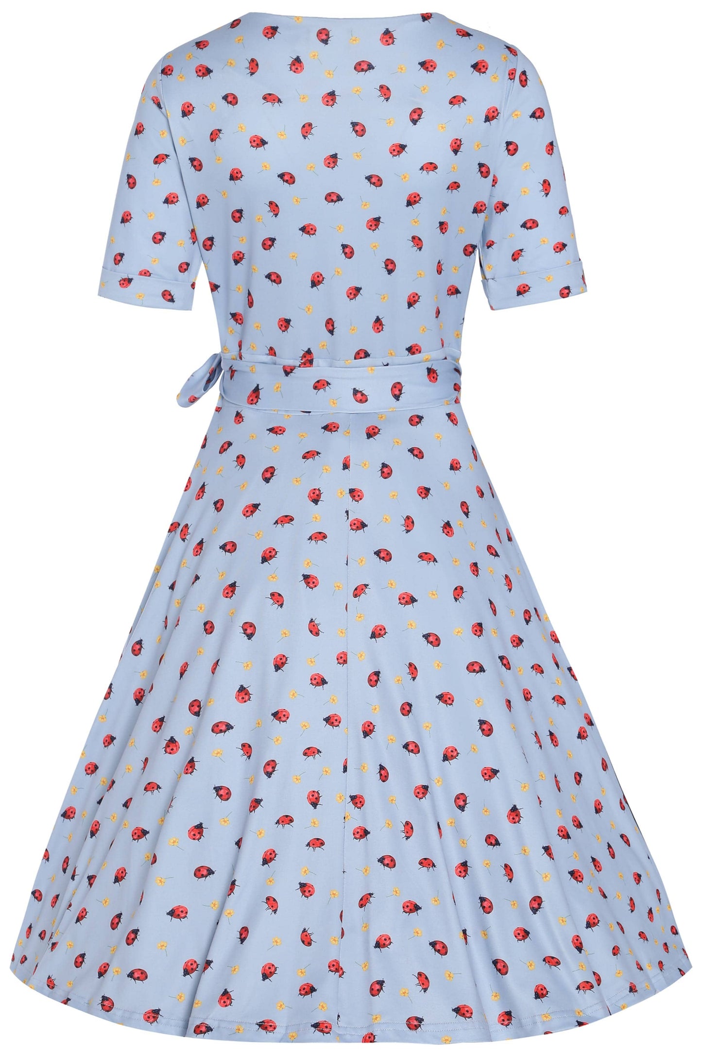 Matilda Light Blue Ladybug Wrap Dress