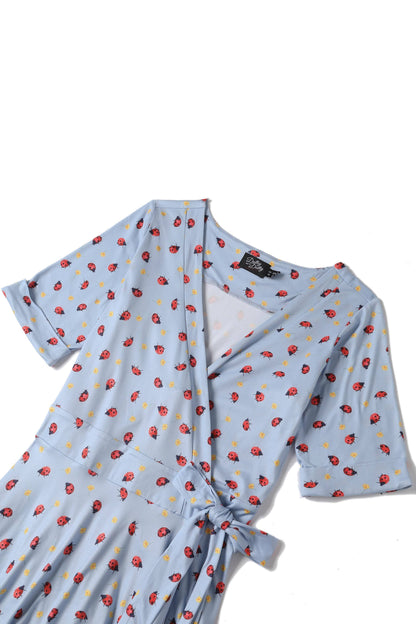Matilda Light Blue Ladybug Wrap Dress