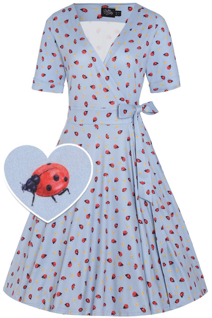 Matilda Light Blue Ladybug Wrap Dress