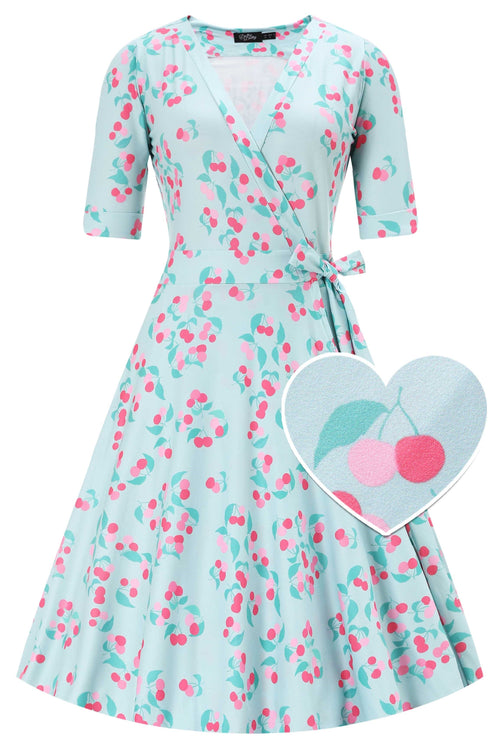 Matilda Baby Blue Cherry Wrap Dress