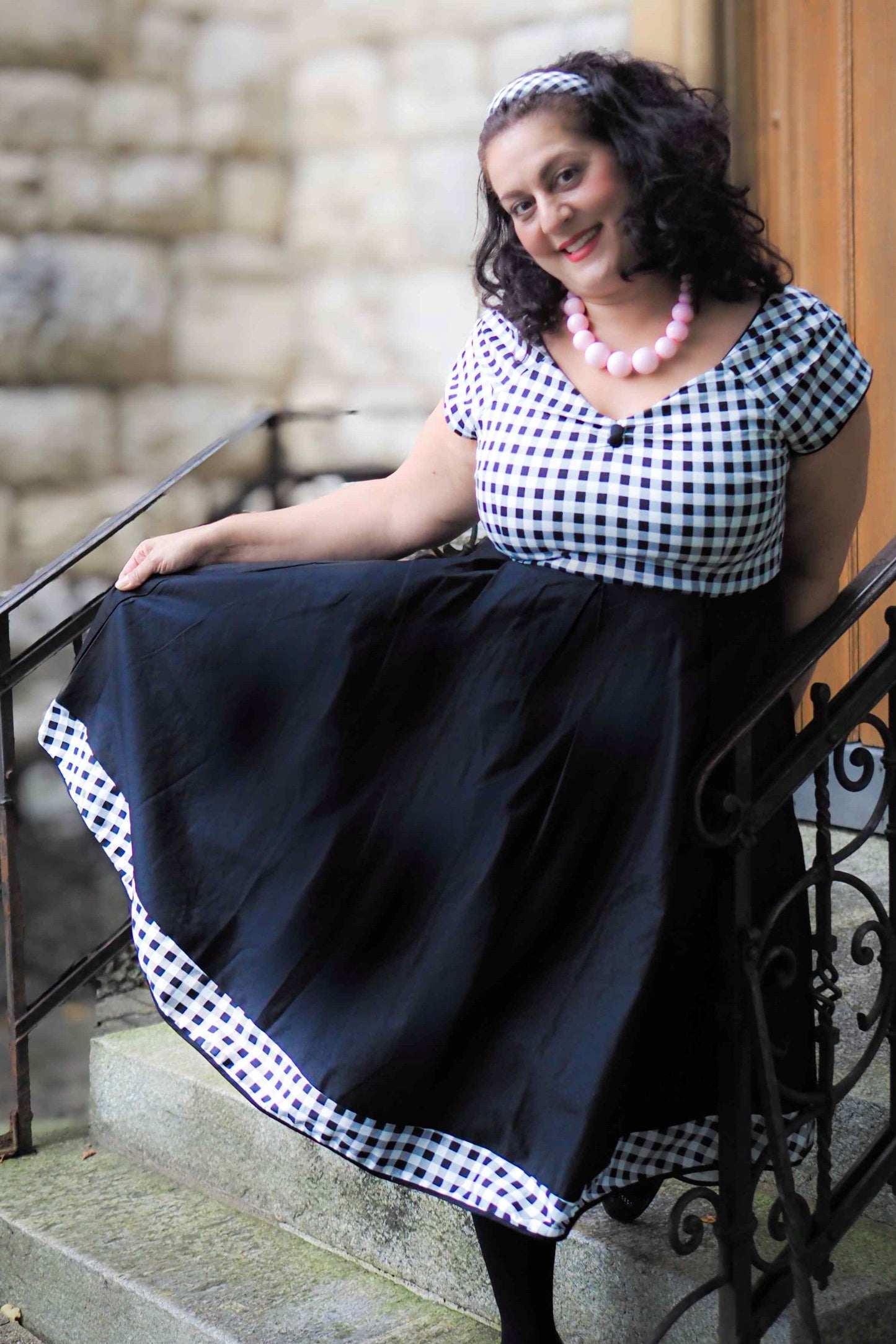 Lily Off Shoulder Black/White Gingham Swing Dress