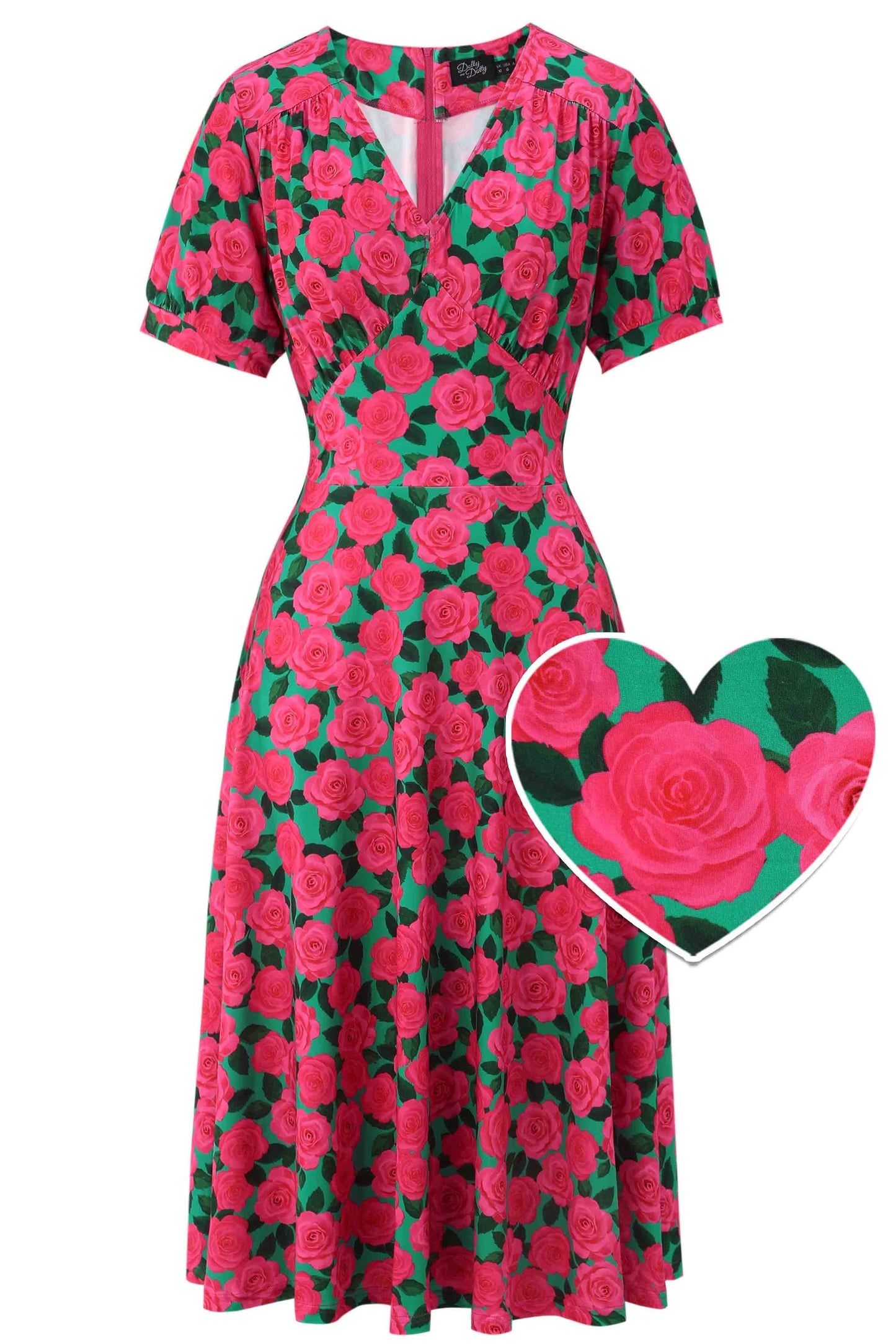 Julia Pink Rose Tea Dress in Green