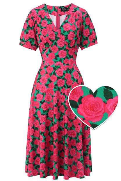 Julia Pink Rose Tea Dress in Green