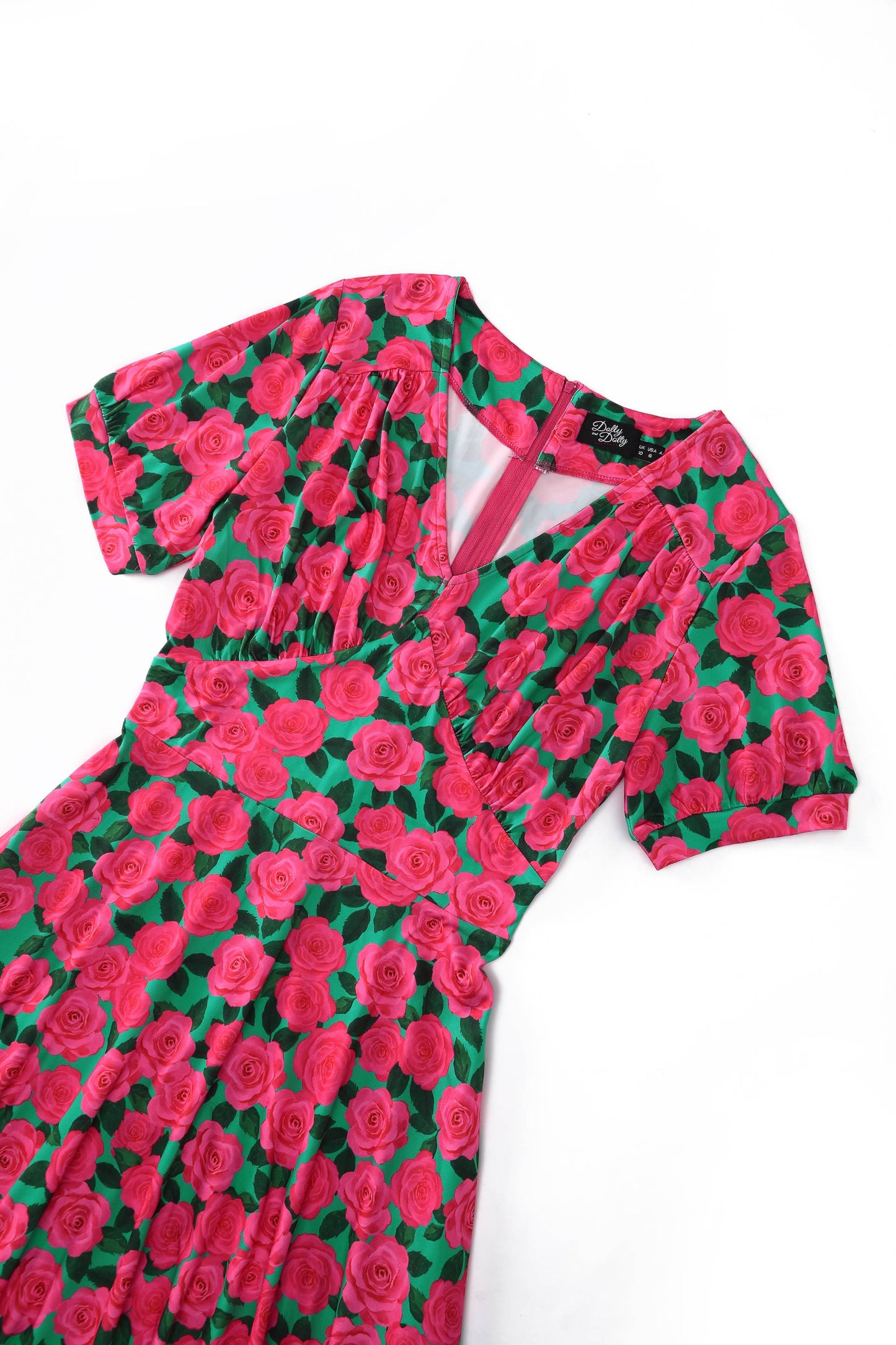 Julia Pink Rose Tea Dress in Green