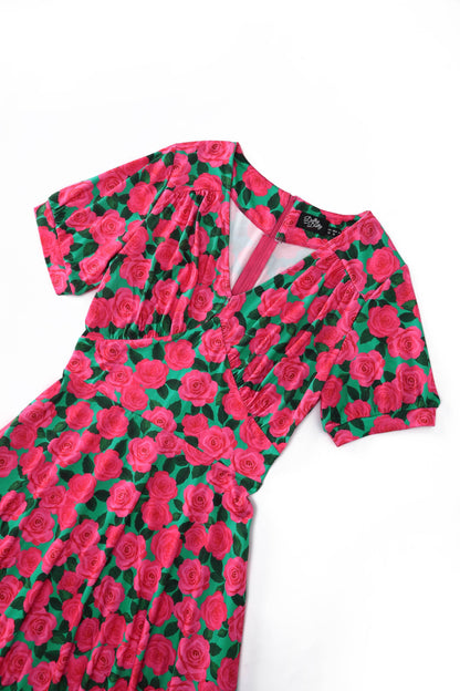Julia Pink Rose Tea Dress in Green