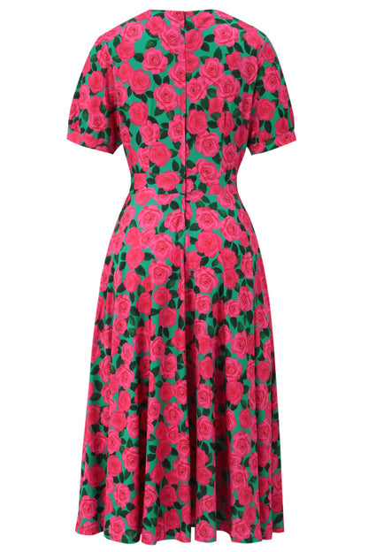 Julia Pink Rose Tea Dress in Green