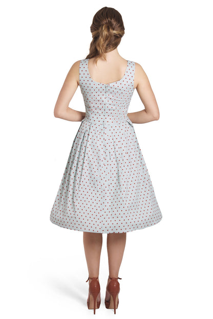 Amanda Light Blue & Red Polka Swing Dress
