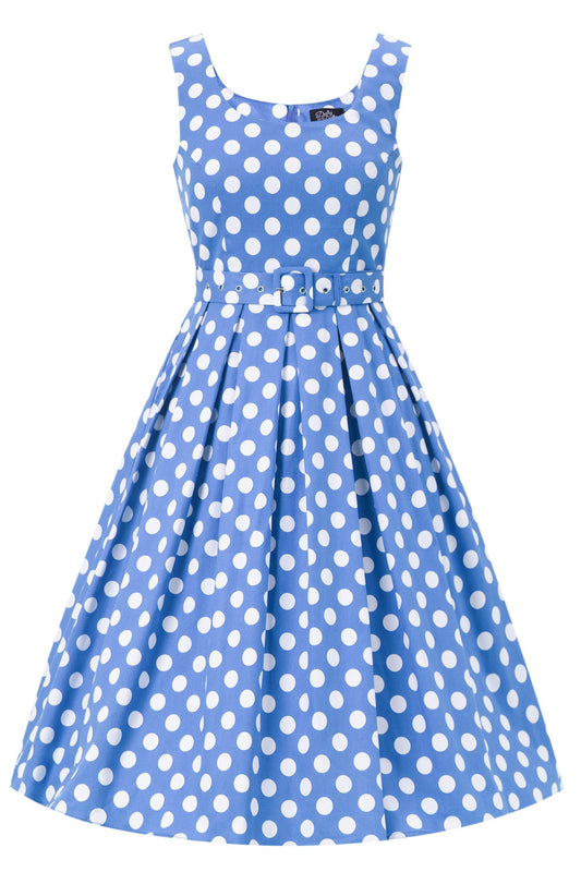 Amanda Polka Dot Flared Dress In Sky Blue