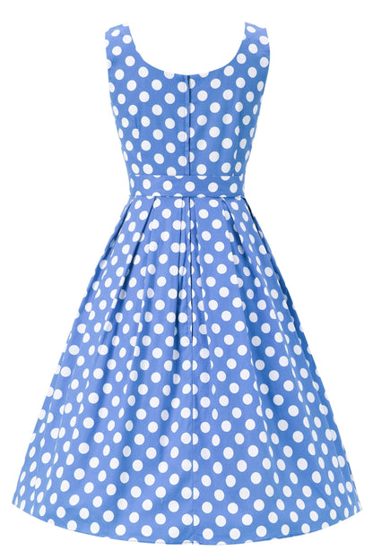 Amanda Polka Dot Flared Dress In Sky Blue