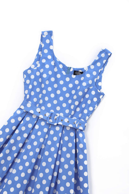 Amanda Polka Dot Flared Dress In Sky Blue