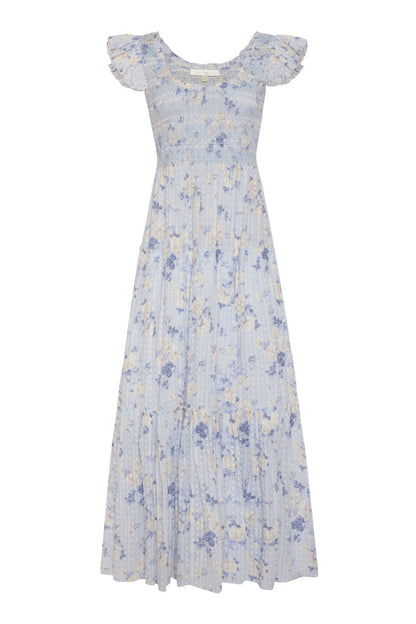 Chessie Fragrance Print Cotton Maxi Dress - WHISPER BLUE