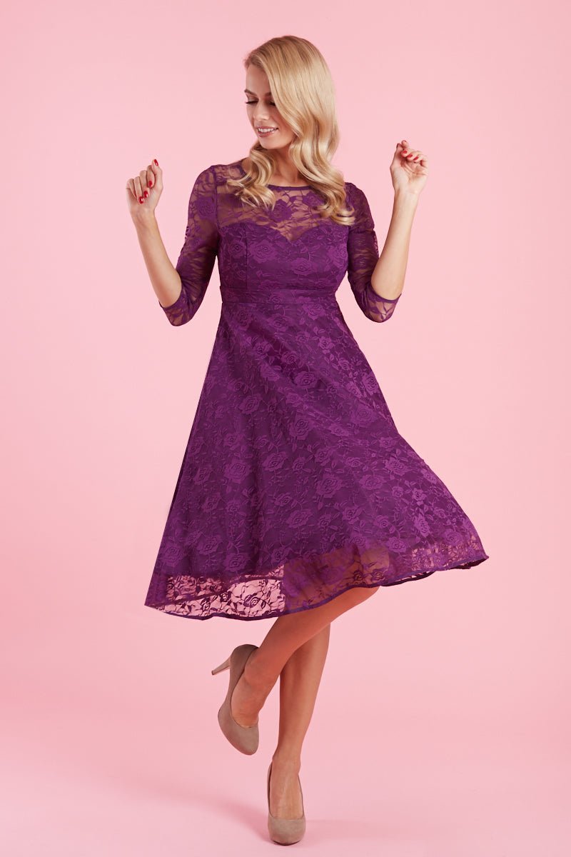 Madeline Long Sleeved Purple Lace Dress