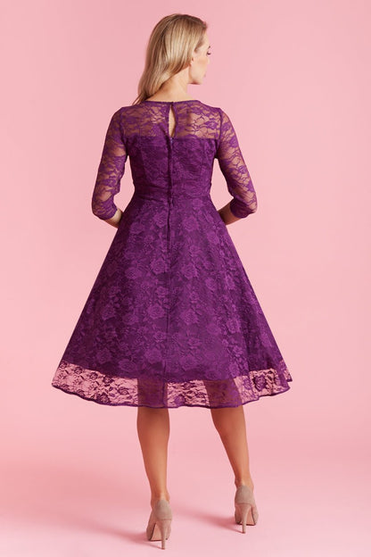 Madeline Long Sleeved Purple Lace Dress