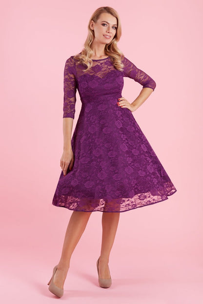 Madeline Long Sleeved Purple Lace Dress