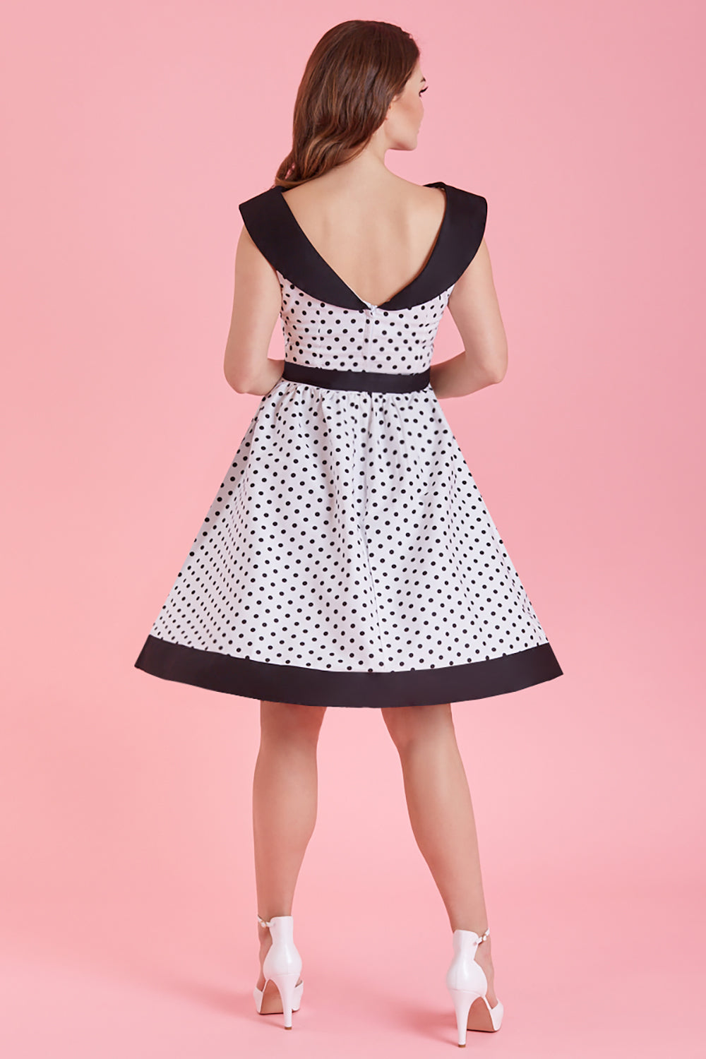 Cindy White & Black Polka Dot Circle Dress
