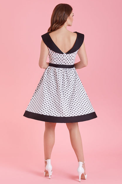 Cindy White & Black Polka Dot Circle Dress