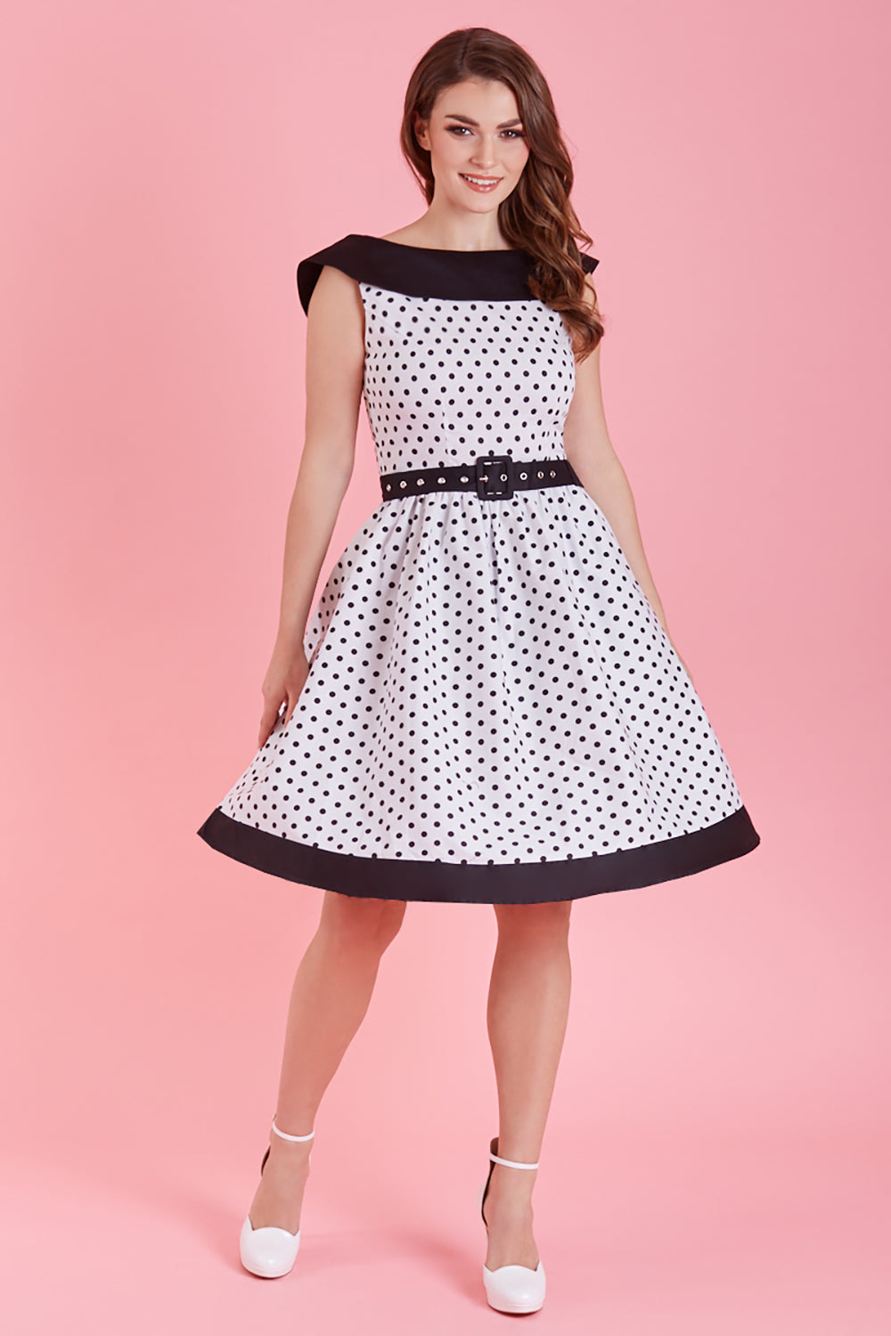 Cindy White & Black Polka Dot Circle Dress
