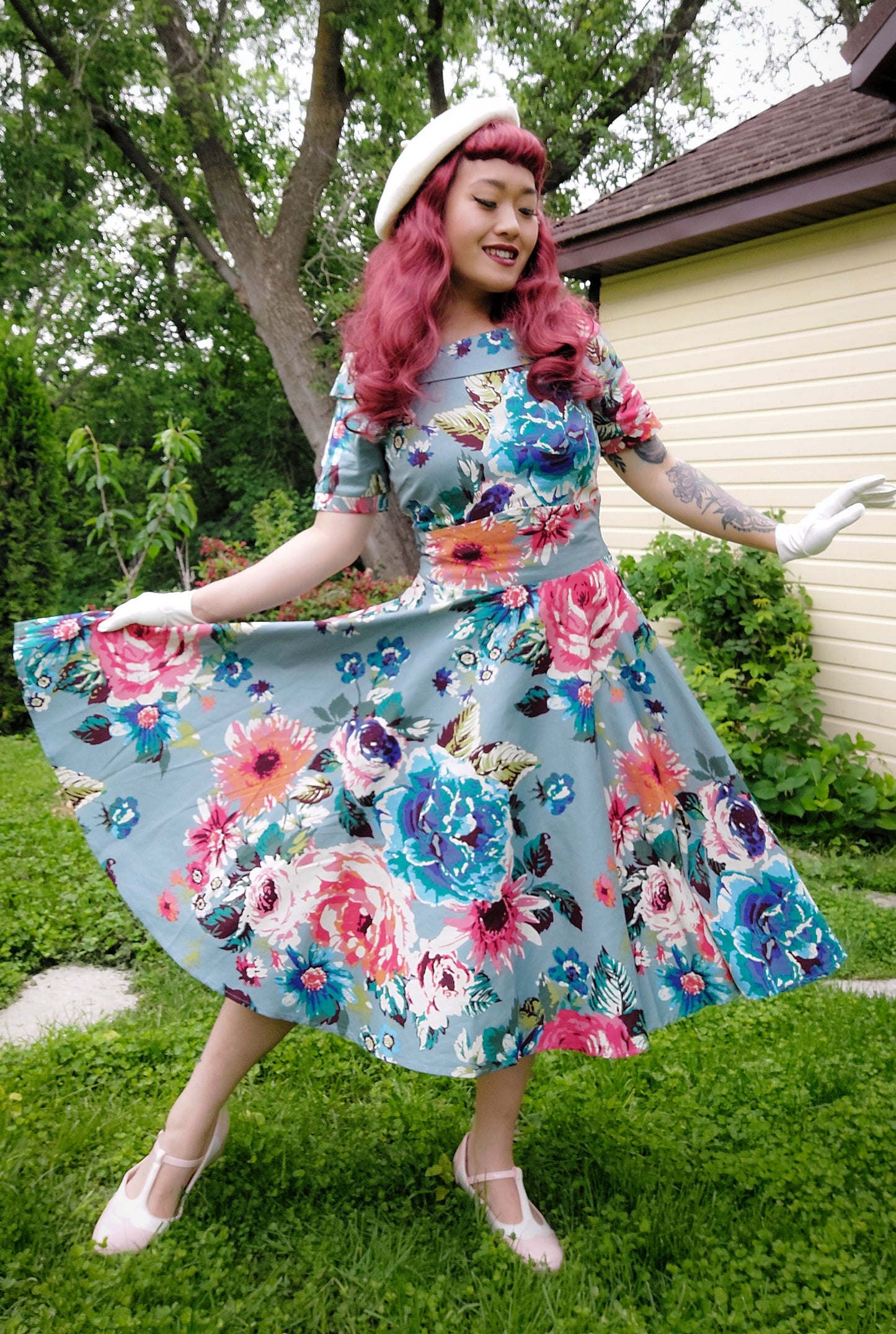 Darlene Blue Floral Swing Dress