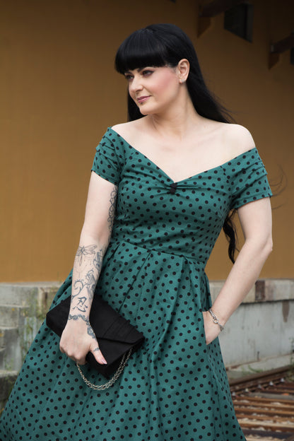 Lily Dark Green/Black Polka Dot Full Circle Dress