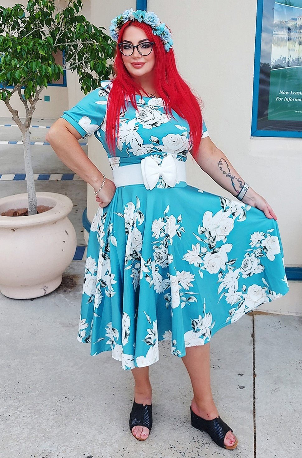 Darlene Mint Floral Flared Dress