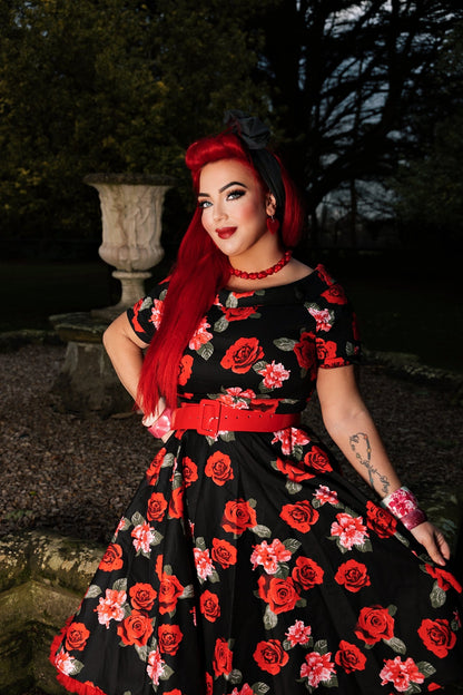 Darlene Vintage Inspired Black Floral Dress