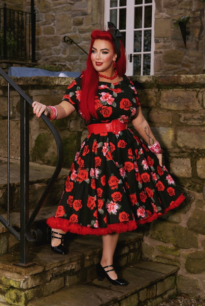 Darlene Vintage Inspired Black Floral Dress