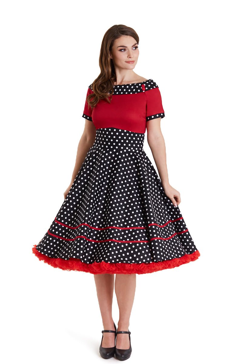 Darlene Rockabilly Red & Black White Polka Dot Dress