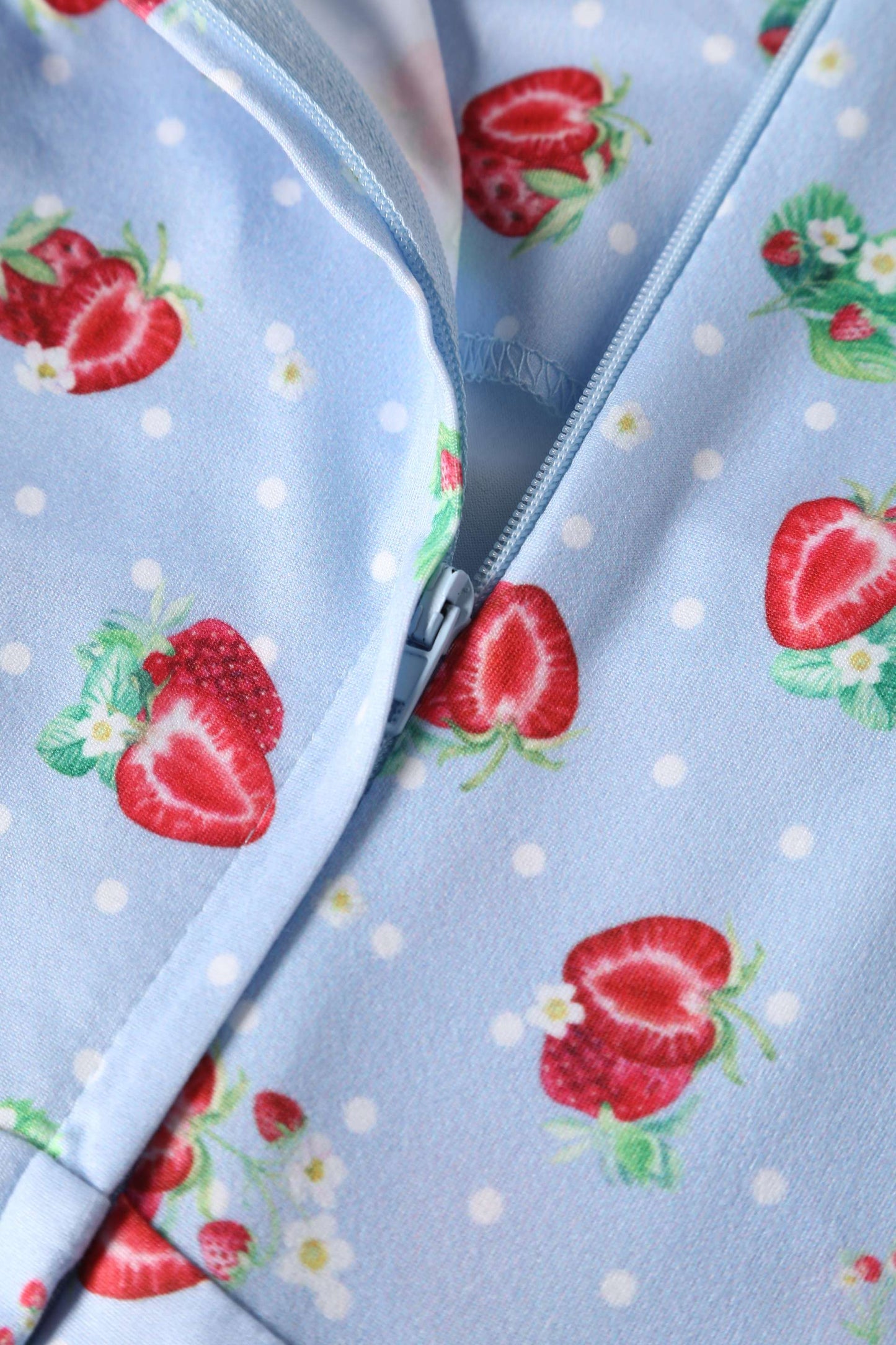 Claudia Baby Blue Swing Dress with Strawberries & Dots