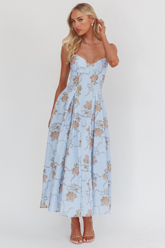 Alexandra Sleeveless Floral Print Maxi Dress Blue