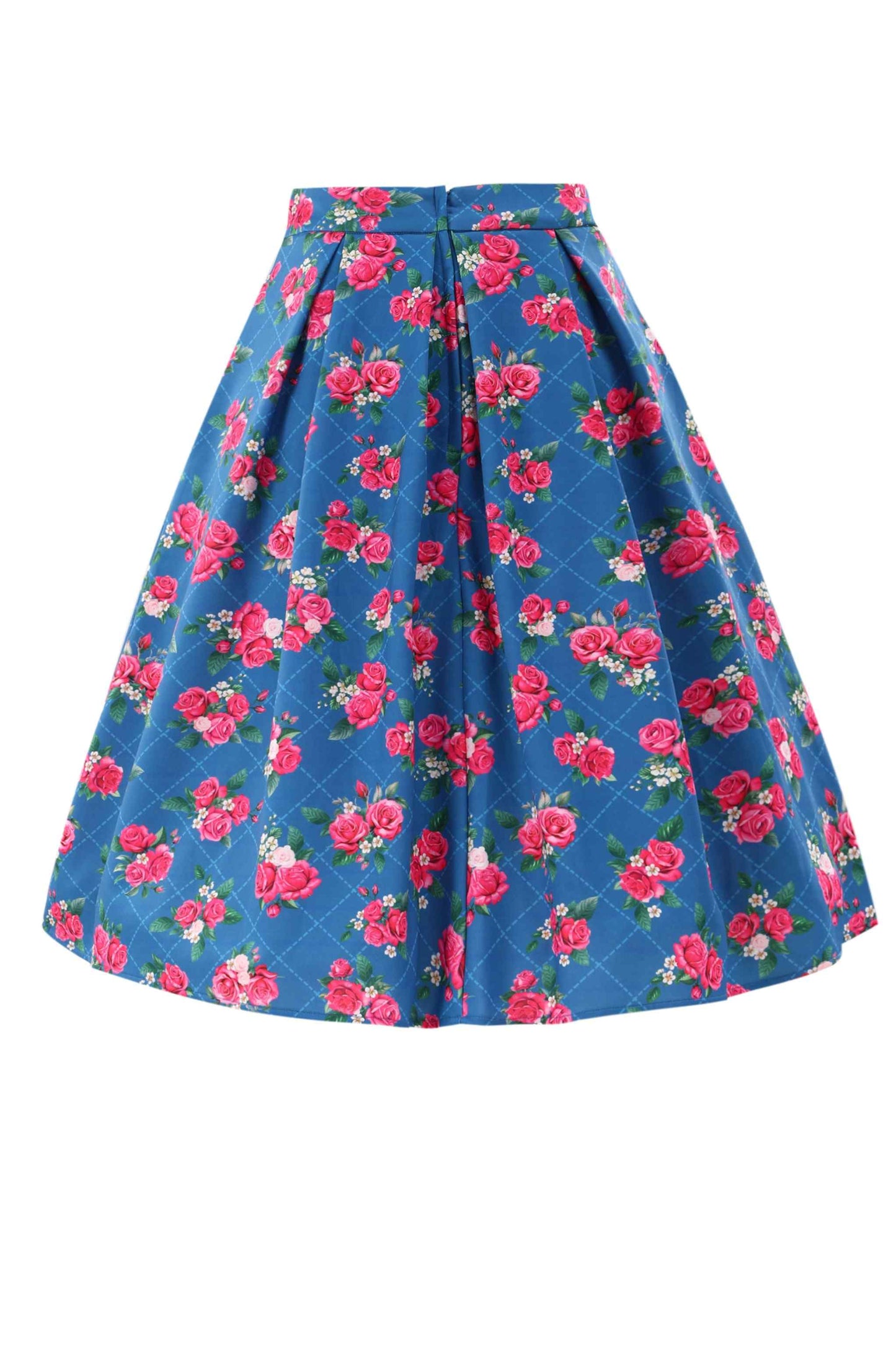 Aisley Blue Rose Pleated Midi Skirt